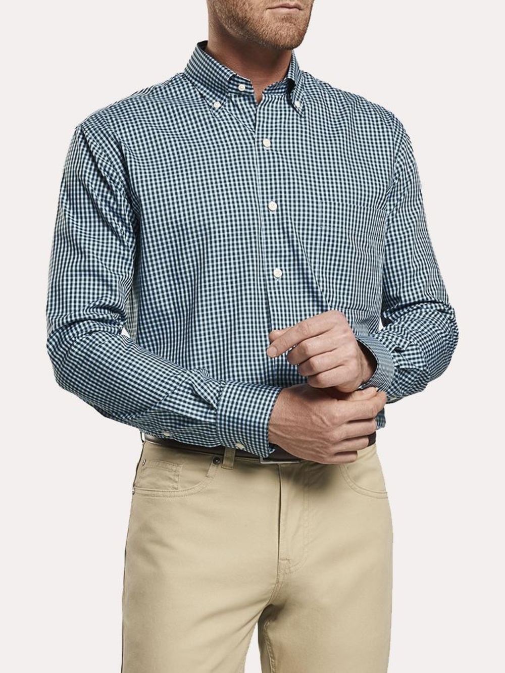 Peter Millar Crown Soft Stretch Blue Gingham Sport Shirt Button Down Size Medium